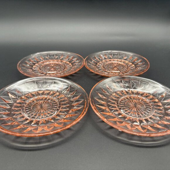 1930s Jeannette Glass Windsor Pink Depression Glass Saucers – Set of 4 - Picture 4 of 5